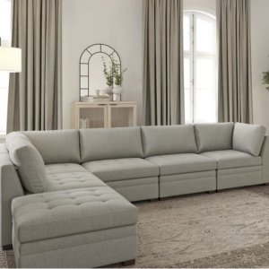 Tisdale Modular Sectional Sofa with Storage Ottoman – 6-Piece Set Light Gray