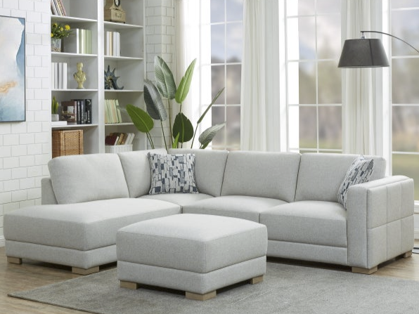 Drayden 3-Piece Left-Facing Sectional with Ottoman – Light Gray