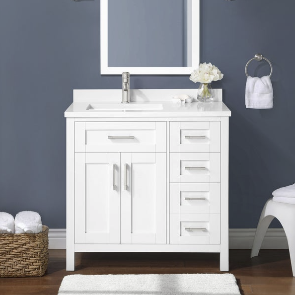 Parkway Bath Vanity w/ Quartz Top in White 36", 42", 60", 72"