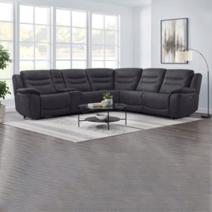 Kelsee Gray 6-Piece Power Reclining Fabric Sectional with Power Headrests and Storage Console