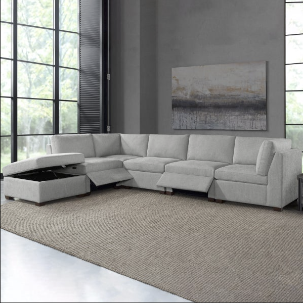 Rockford Gray Modular 6-Piece Power Reclining Sectional Sofa with Storage Ottoman