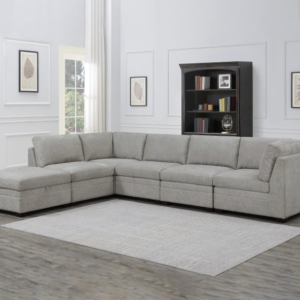 Tisdale Light Grey 6-Piece Modular Fabric Sectional with Storage Ottoman