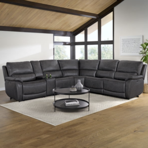 Wylder Dark Gray Top Grain Leather Modular Reclining Sectional with Power Headrests and Storage Console
