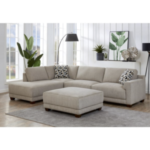 Raylin Fabric Modern Light Gray Chaise Sectional with Ottoman – 3-Piece Set