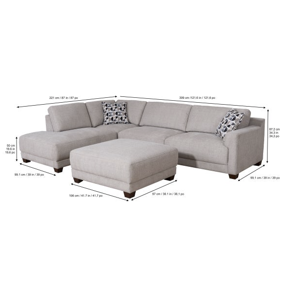 Raylin Fabric Sectional With Ottoman