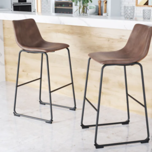 Kai 29” Brown Leather Barstool, 2-pack