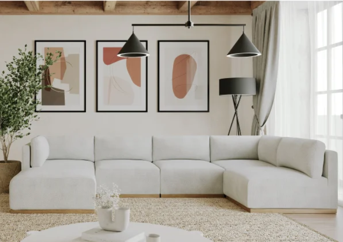 Cream Murphy Fabric Modular Sectional with Ottoman