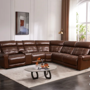 Concord 6-Piece Power Reclining Leather Sectional with Chaise, USB Ports & Storage Console