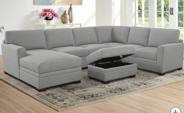Langdon Fabric Sectional with Chaise and Storage Ottoman
