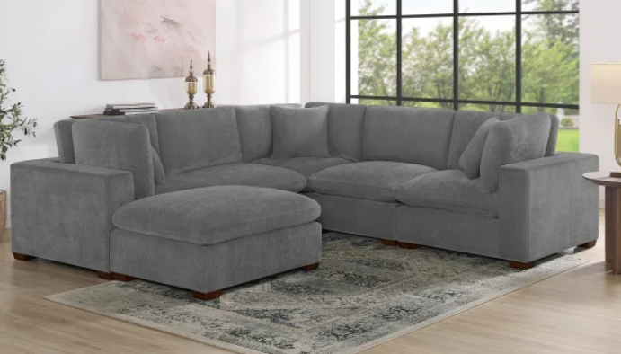 Lowell Modular Dark Gray Sectional Sofa with Ottoman and Reversible Cushions