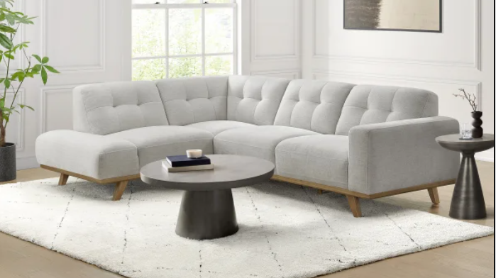 Aeva Modern Cream 2-Piece L-Shaped Fabric Sectional Sofa