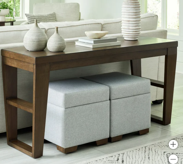 Elena Sofa Table & Two Ottomans Gray
