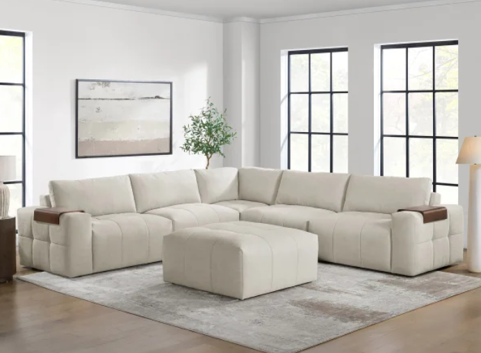 Paige Modular L-Shaped Sectional with Feather-Wrapped Cushions, Removable Wood Trays & Performance Fabric