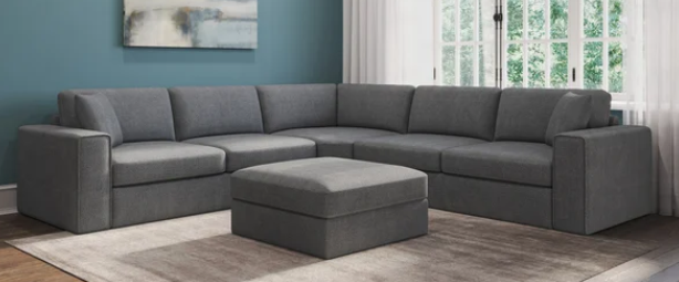 Bryden Dark Gray Fabric Sectional w/ Storage Seats and Ottoman