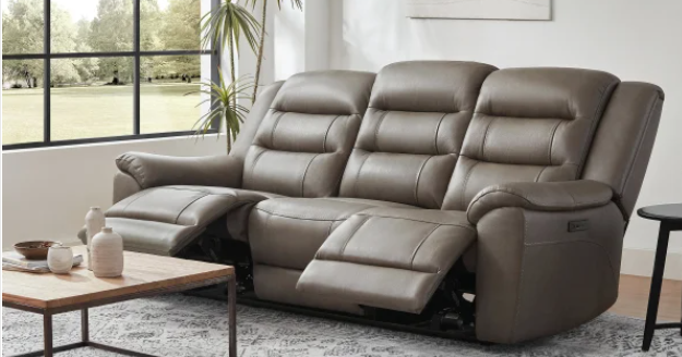 Mason Leather Power Reclining Sofa with Power Headrests- Taupe