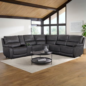 Wylder Dark Gray Top Grain Leather Modular Reclining Sectional with Power Headrests and Storage Console