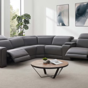 Karson Leather Power Reclining Sectional-Gray