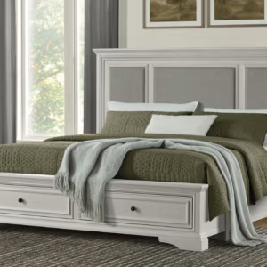 Anistyn King Wood Bed Frame with Upholstered Headboard, Gray Finish